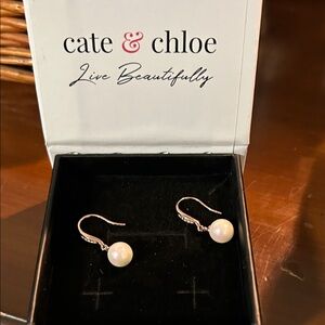 Cate & Chloe Elegant Pearl Drop Earrings rose gold